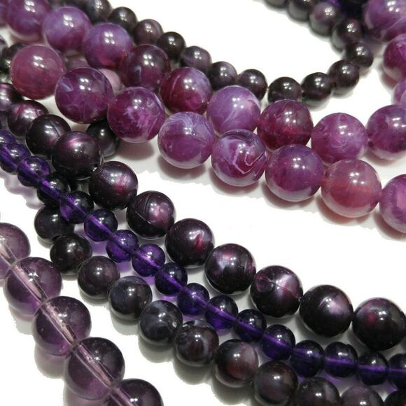 Chico's Purple Multi-Strand Acrylic Layered Bead Necklace, Gunmetal Gray Chains - Picture 3 of 16